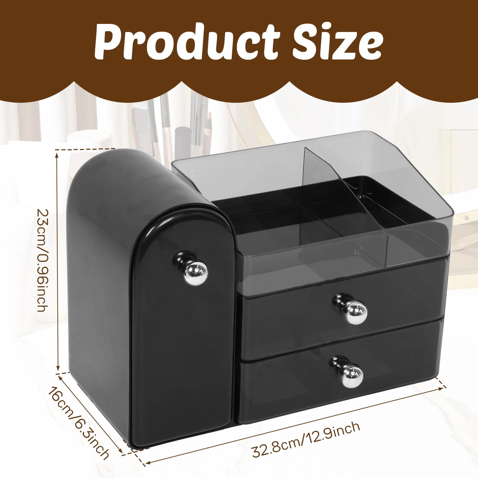 

3-Tier Cosmetics Storage Box Large Capacity Vanity Organizer with Makeup Brush Holder Bathroom Countertop Storage Rack for Women