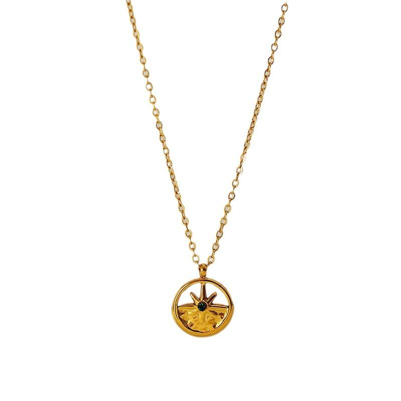 Titanium Steel African Turquoise Natural Stone Pendant Necklace Women's Retro French Simple Collarbone Chain Stainless Steel Gold-plated Necklace