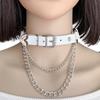 Punk PU leather collar heart-shaped peach heart chain necklace original goth neck chain love exaggerated collarbone chain