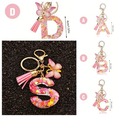 A-Z Snový Klíčenka s Písmeny pro Ženy Třásně Přívěsek Motýl Klíčenky s Inciálami Závěsy na Kabelky Klíčenka do Auta Růžová