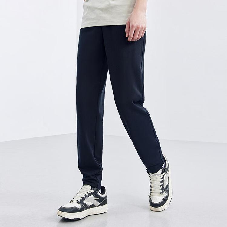 Anta Autumn Knitted Solid Color Elastic Waist Tapered Sports Straight Pants Men Bottoms Black 952357302-1