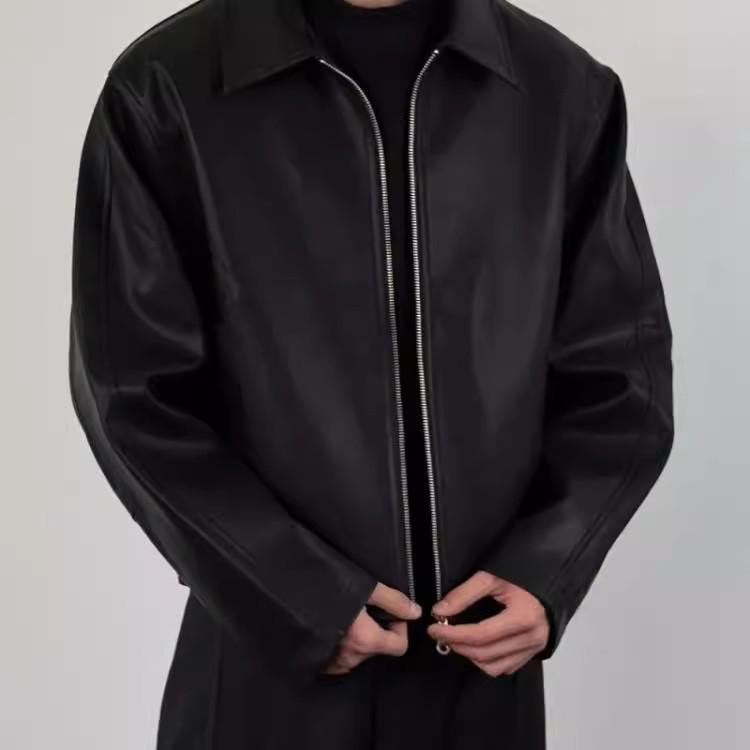 Men's American Retro Cleanfit Red Lined High-End PU Leather Jacket for Spring/Autumn