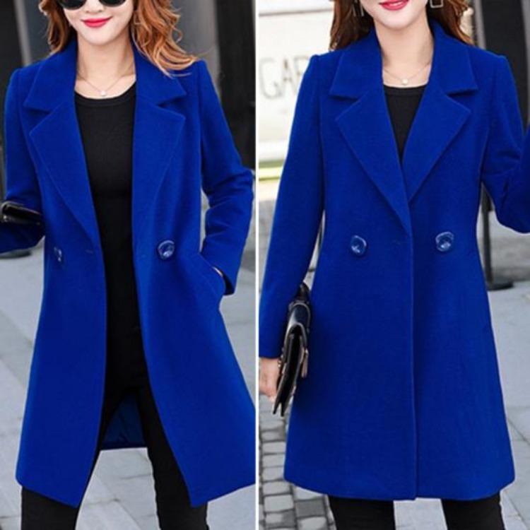 Dames Winterjas Koreaanse Stijl Herfst Grote Maten Warm Dubbele Knopen Dikke Kraag Lange Mouwen Effen Kleur Damesjas