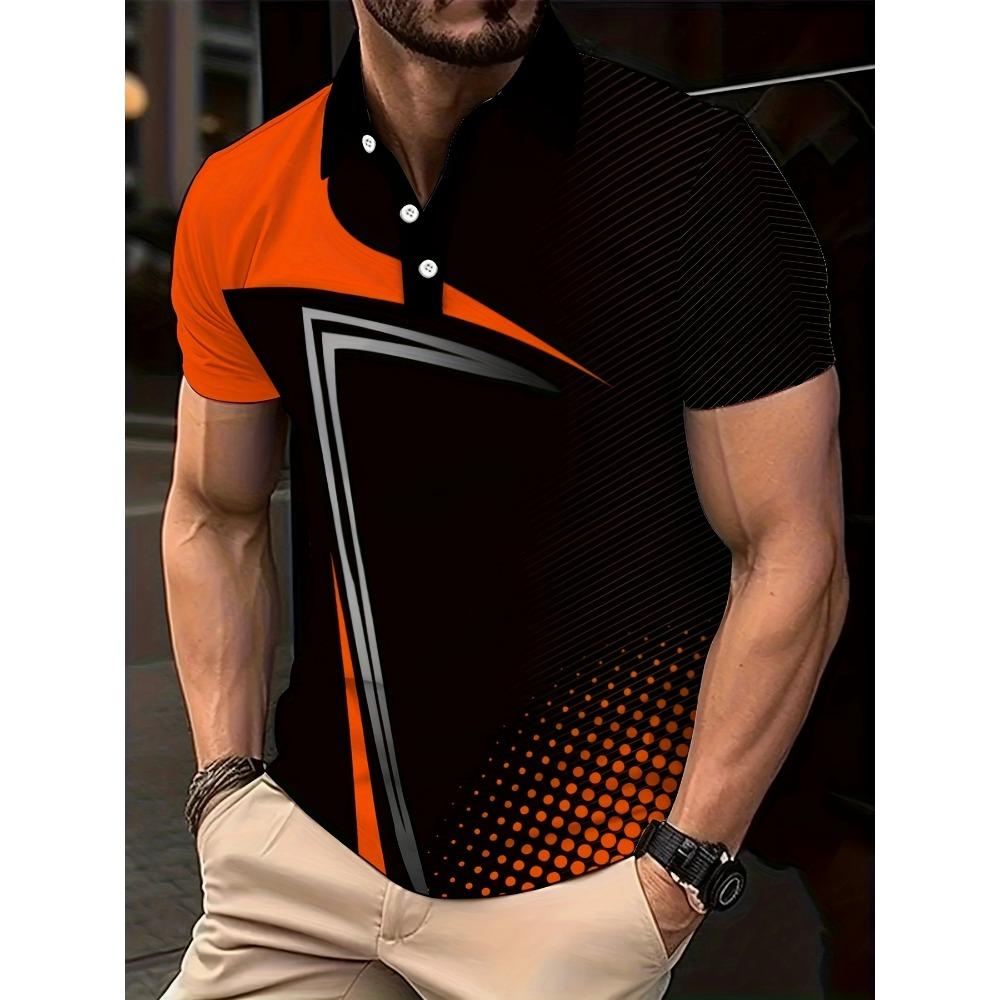 Men's Casual and Fashionable Short Sleeved Polo Shirt, 3D Printed T-shirt with Pattern