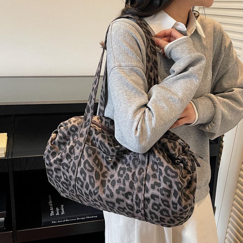 Leopard Print Canvas Shoulder Bag Fashion Large Capacity Tote Bag Woman Handbag for Daily Commute High Quality Bag CLE