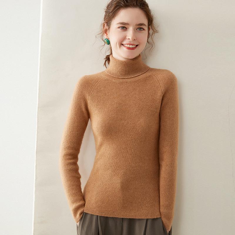 Women's Slim Fit Cashmere High Neck Ribbed Sweater – Warm Knit Base Layer Pullover