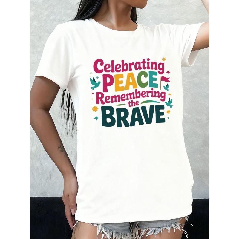 

Peace & Brave Celebration Tee Womens Round Neck T-shirt White Summer Limited Edition Fashionable,Summer Outerwear Summer and Spring Season S белый