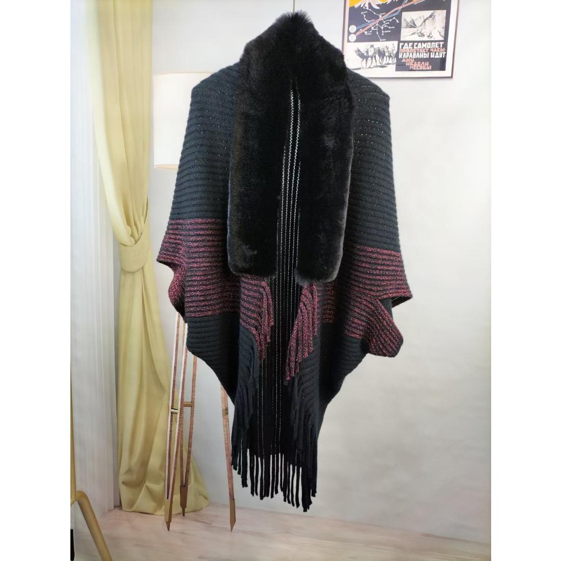 

Шаль-накидка куртка женская внешняя накидка свободный меховой воротник вязаный кардиган 0959 # One Size