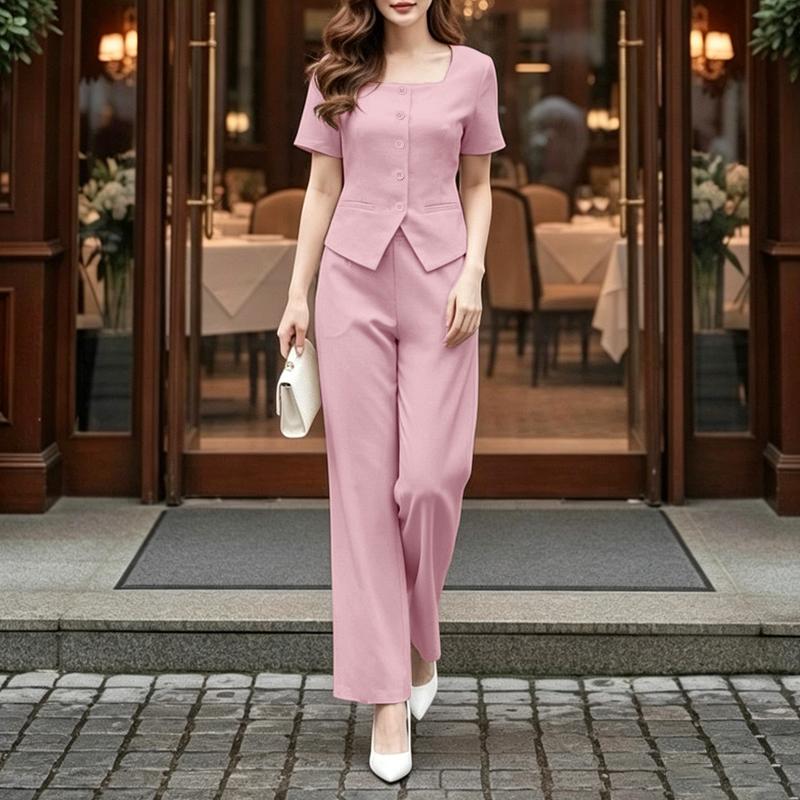 ZANZEA Damen Kurzarm Bluse und Hose Sommer Zweiteiler Anzugsets