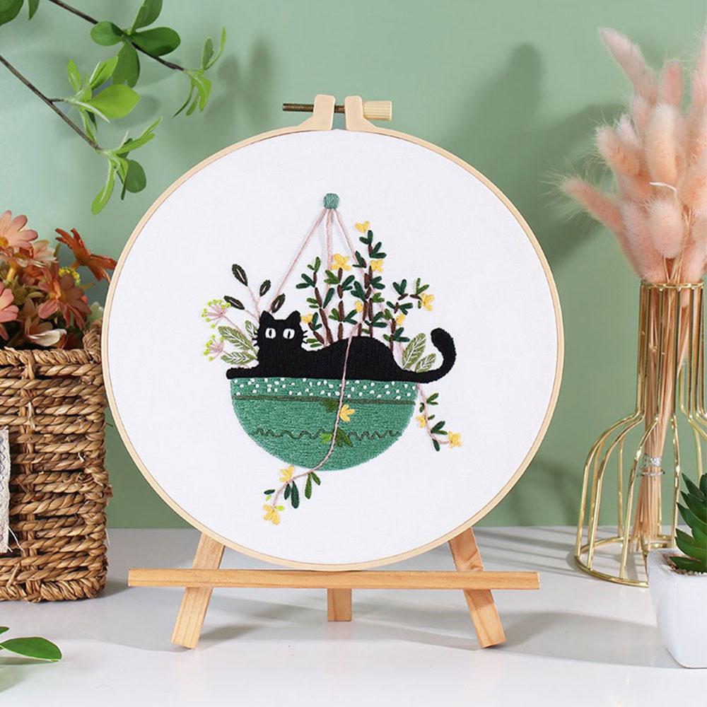 DIY Embroidery Needlework Kit Tool For Beginners Home Sewing Handcraft Embroidered Set Dynamic Black Cat Pattern Wall Decoration