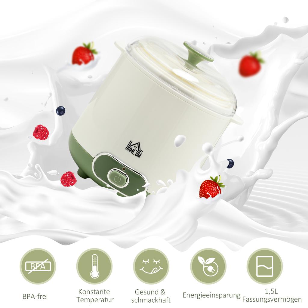 Yogurt Maker, 1.5 L Yogurt Machine with Strainer, Lid, 20 W Yogurt Maker for Greek Yogurt, for 3–5 People, 19.5x17.5x21.4 Cm, White