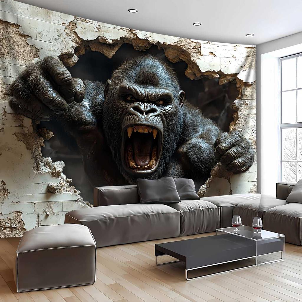 1pc 3D Dynamic Gorilla Wall Burst Effect Printed Tapestry for Living Room Bedroom Office Home Party Decoration