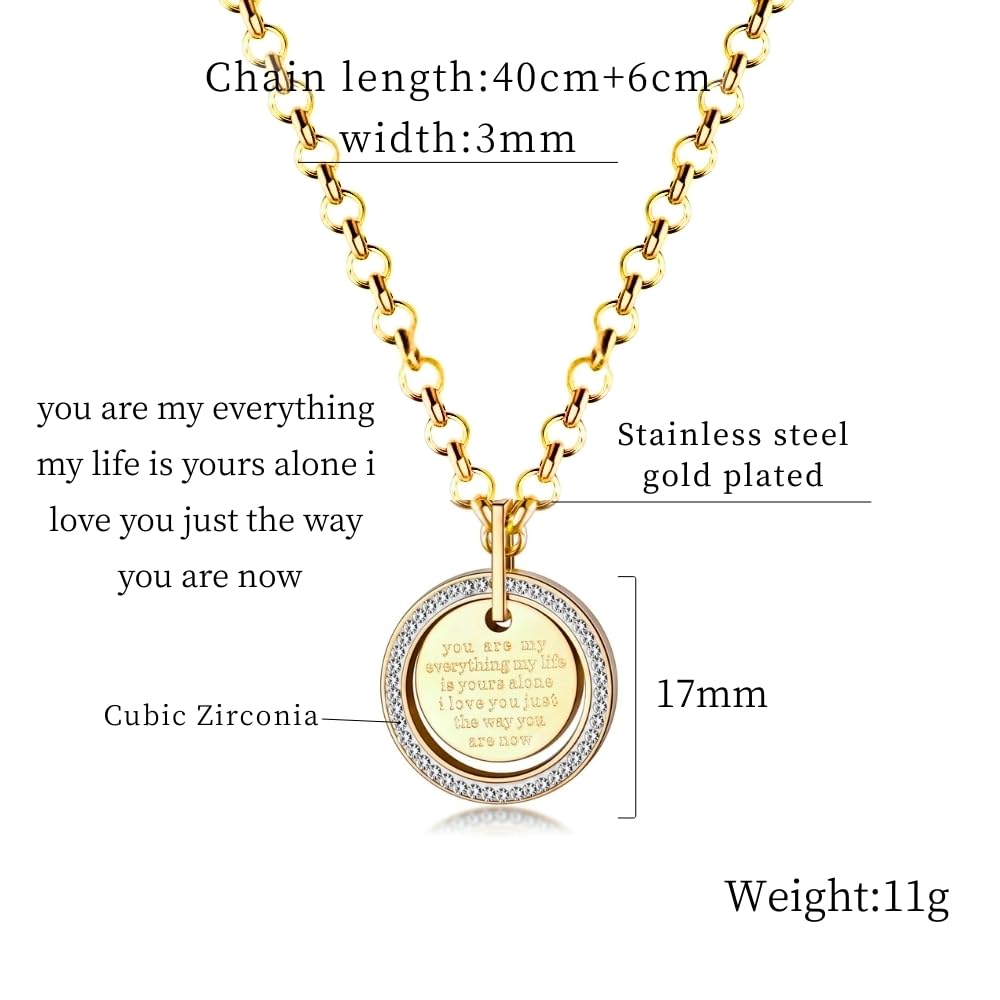 Surgical Stainless Steel CZ Diamond Medal 18K Gold Message Engraving [Galant] Necklace, Rust-Proof, Pendant, (PVD Coating), Unisex, (Gold)