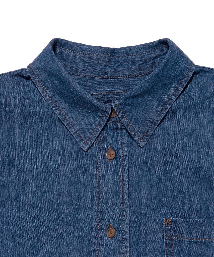 LEE Women'S Crop Denim Short Sleeve Shirt Indigo Medium