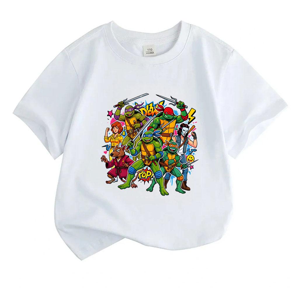 Kids Boys Girls 100% Cotton Crew Neck Short Sleeve T-shirt, Retro Cartoon Hero Characters Graphic Casual Summer Tee for Children Daily Wear