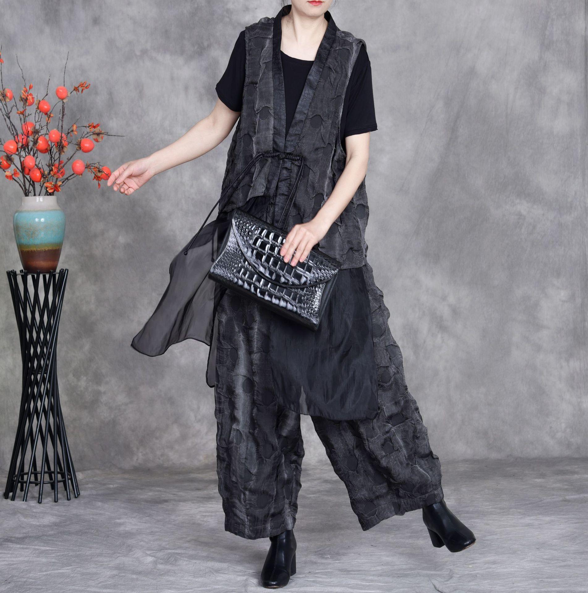 

Johnature Women Vintage Sleeveless Spring High Quality Two-piece Set One Size чёрный