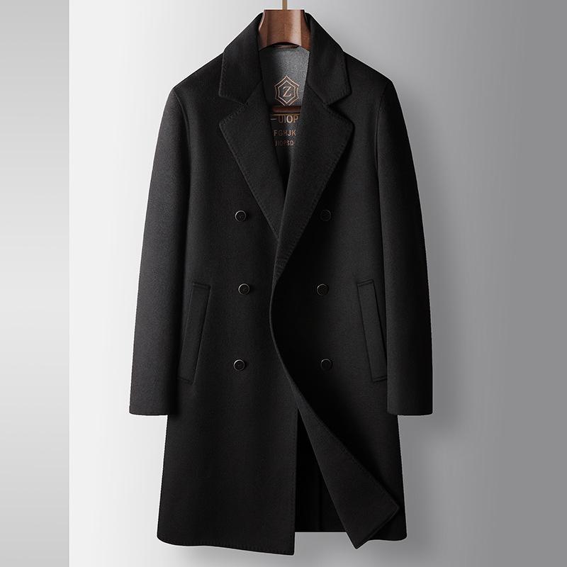 

Men s Woolen Coat Autumn and Winter Double-breasted Medium and Long Wool Trench Coat Youth Business Double-sided Nizi Thermal Jacket 195 чорний