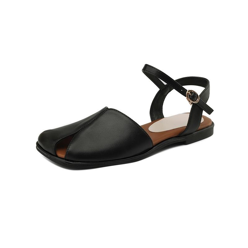 Fashion Women's New Spring/Summer Square Headed Elastic Belt Comfortable Low Heel Large Headed Muller Sandals