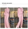 Women's Purple High Neck Wool Sweater & Wide-Leg Pants Set - Autumn/Winter Fashion