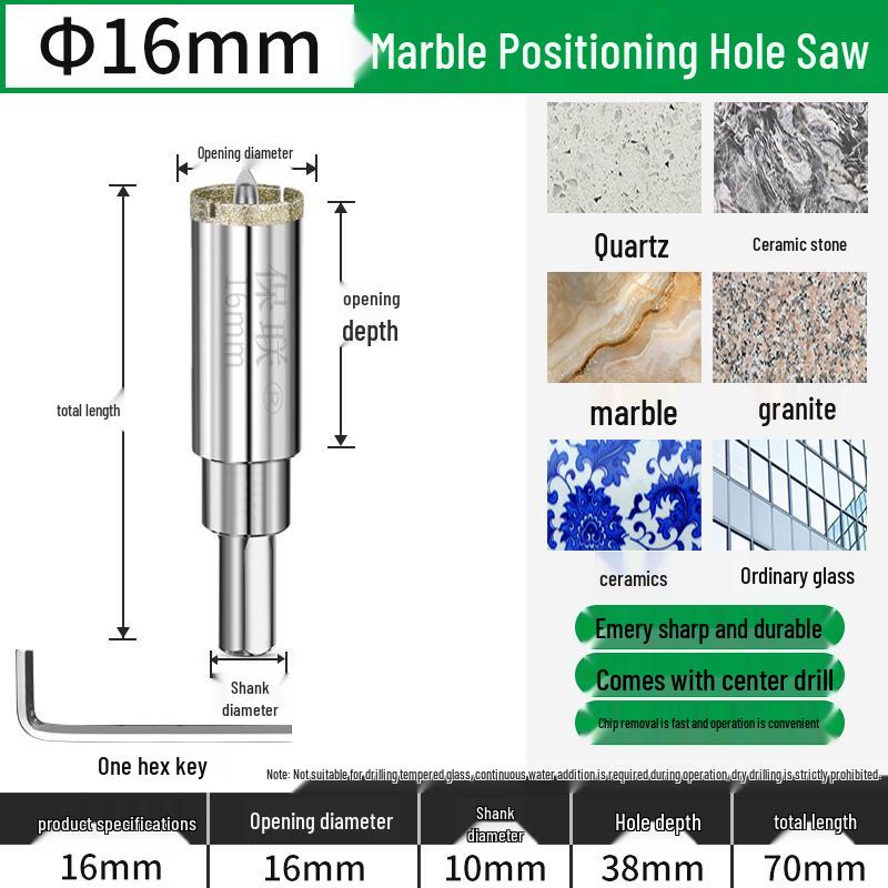 Positioning Drill Bit for Tile, Glass, Marble, and Stone Drilling