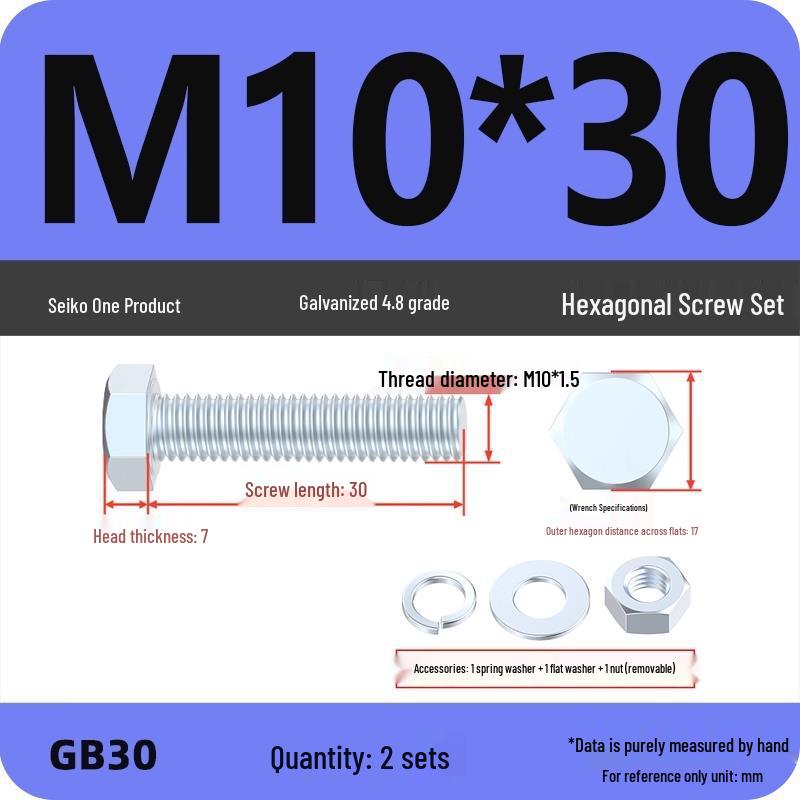 Galvanized Hex Head Bolt & Nut Set - Grade 4.8, Sizes M4 To M30