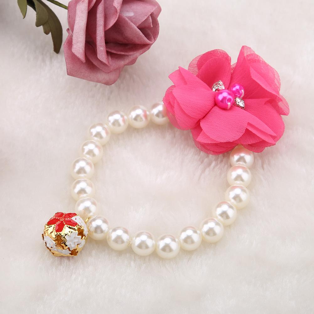 Dog Pet Pearl Flower Collar Elastic Necklace for Puppy Collar Jewelry Accessory(Rose Red)