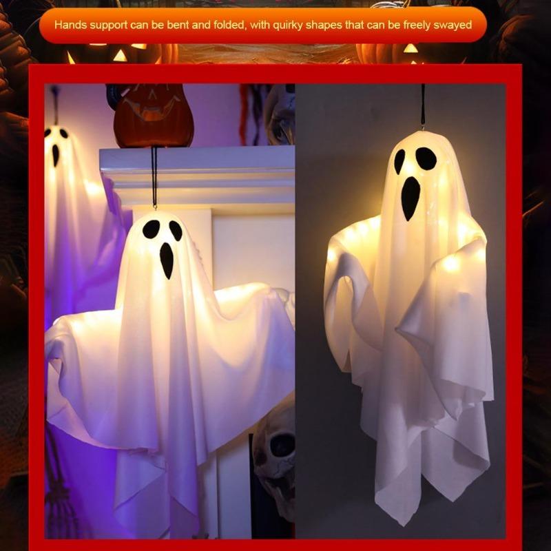 2/1pcs Halloween LED Glowing Ghost Hanging Lights, Horror Haunted House Props, Waterproof Indoor Outdoor Ornaments, Bar Home Party Decoration Supplies