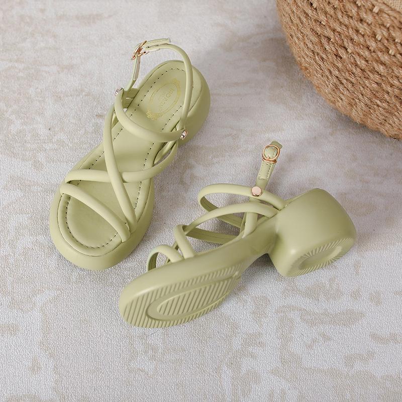 Sandals Women's Platform Spring and Summer New One-word with Open-toe Buckle Thick Heel Small Size 3 Small Women's Sandals
