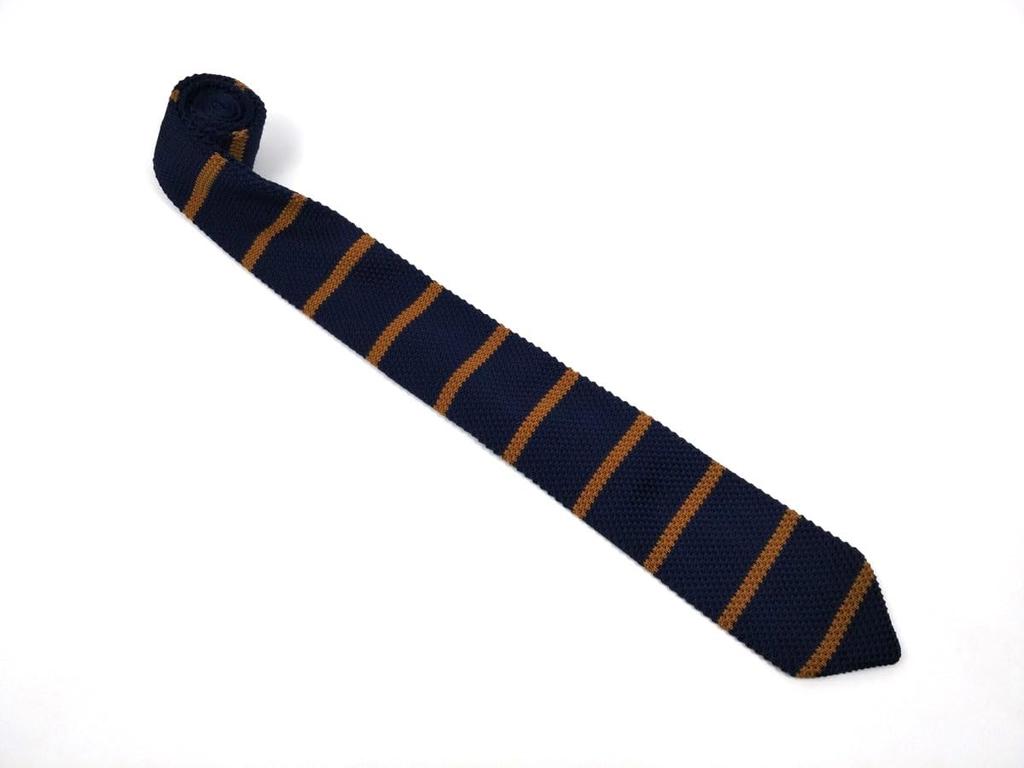 [F NODE] Knit Tie, Narrow Necktie, Pointed Type, Striped, Navy x Brown, 7cm Wide, Gift, Wedding, Stylish, Business, Length, Knit Tie, Washable, Wide