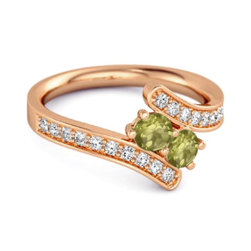 Peridot Twin Stone Pavé Bypass Ring -925  Sterling Silver Rose Gold Vermeil