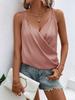 Women White Satin Double Spaghetti Strap Wrap Cowl Neck Cami Top