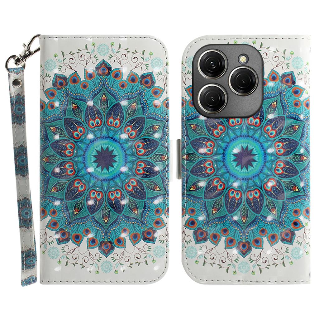 Dla TECNO Spark 20 Pro Etui Wzór Nadruk Skórzany Portfel Pokrowiec ze Smyczą