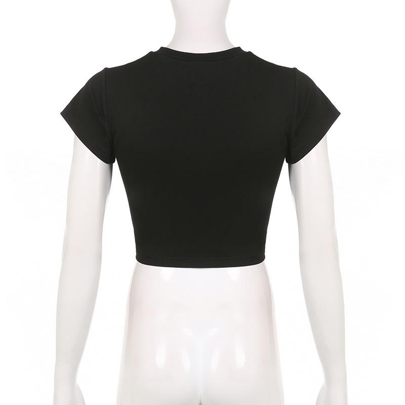 Potisk Harajuku Černé Crop Tops Ženy Léto Punk Goth Tops Hip Hop Vintage Krátký rukáv Streetwear Volné Ležérní Dámské tričko