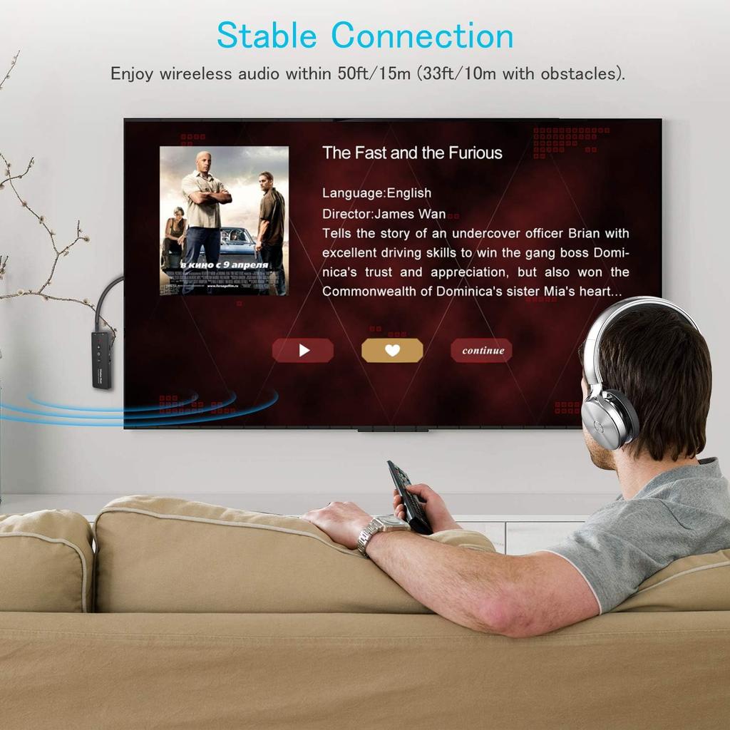 2026 Upgraded Bluetooth 5.3 Transmitter 3-in-1, Portable Wireless Rechargeable Transceiver Adapter for TV PC, Stereo Audio Receiver for Car Speaker