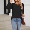 Women's Casual And Fashionable Solid Color Round Neck Loose Drawstring Long Sleeved Top