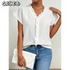 Women's Fashion Casual Solid Color Print V-Neck Short Sleeve Blouses & Shirts