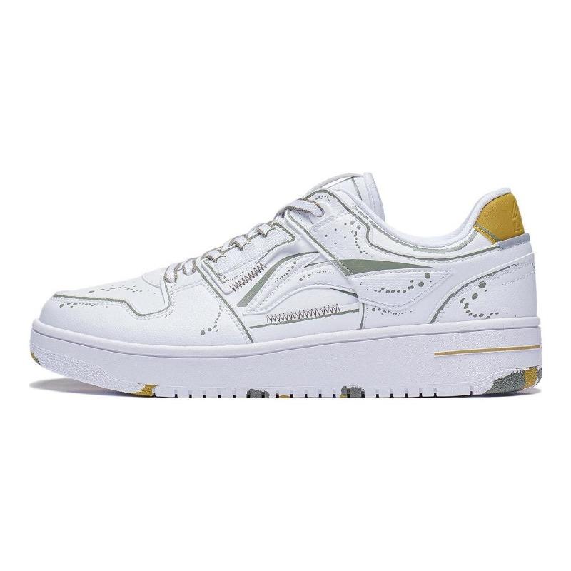 Li-Ning Synthetic Leather Comfort Slip Resistant Low Top Skate Shoes For Men White Gold AGCT375-3 41