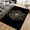 Area Rug, Golden Sacred Geometry Flower of Life Sparkles Black Print, Meditation Room Decor, Non-Slip Mat