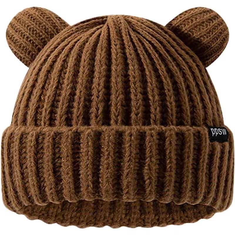

Women s Plush Bear Ears Beanie, Soft Brown Warm Knit Hat, Stretch Fit & Machine Washable for Winter коричневый