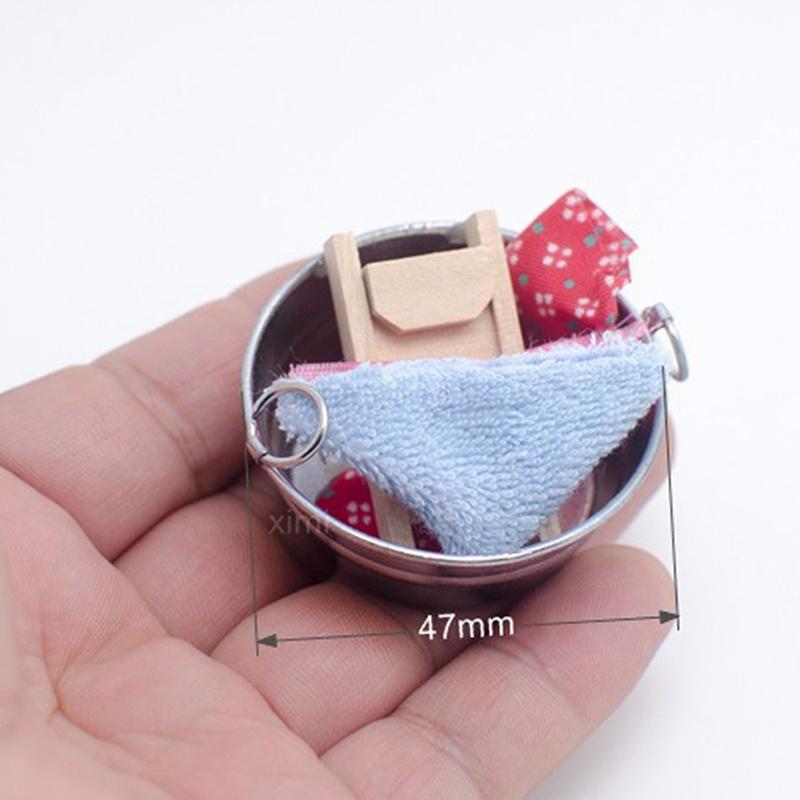 New Dollhouse Miniature Laundry Tub with Wooden Washboard Towel Set TS