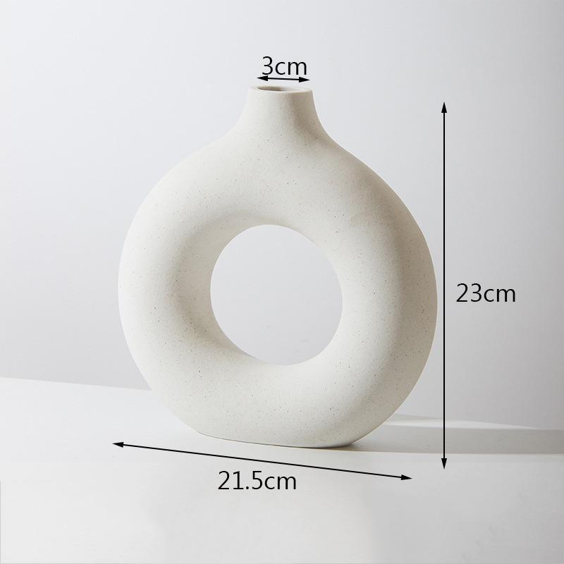 Nordic Circular Hollow Ceramic Vase Donuts Flower Pot Home Decoration Accessories Office Desktop Living Room Interior Decor Gift
