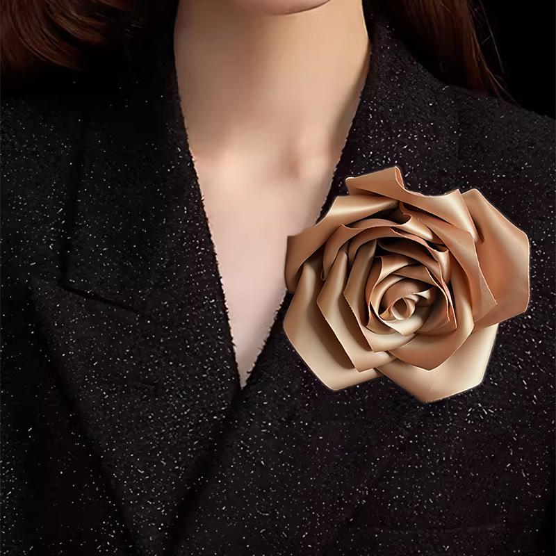 French Large Rose Brooch, A Feminine Handcrafted Fabric Brooch with A High-end Design Sense