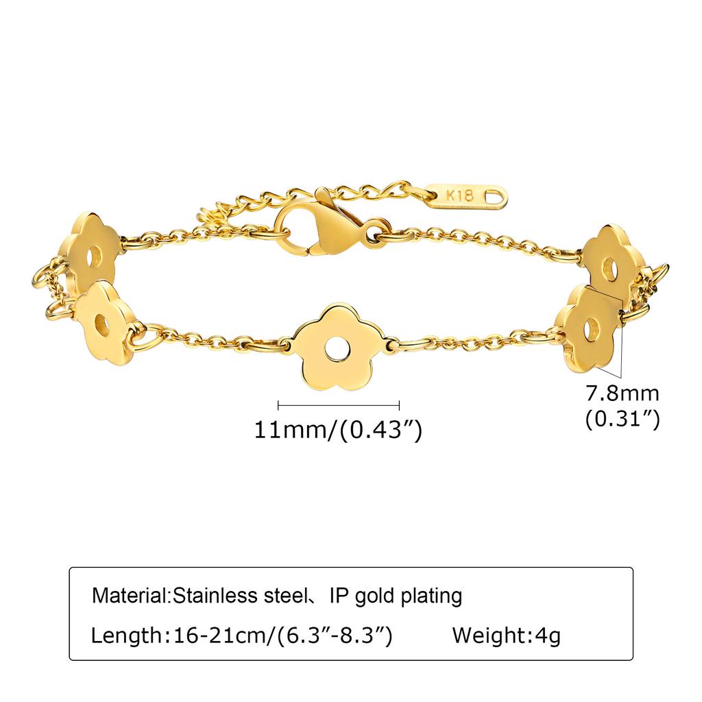 Stainless Steel Flower Necklace, Gold Plated Link Women Pendant Flower Charms Jewelry