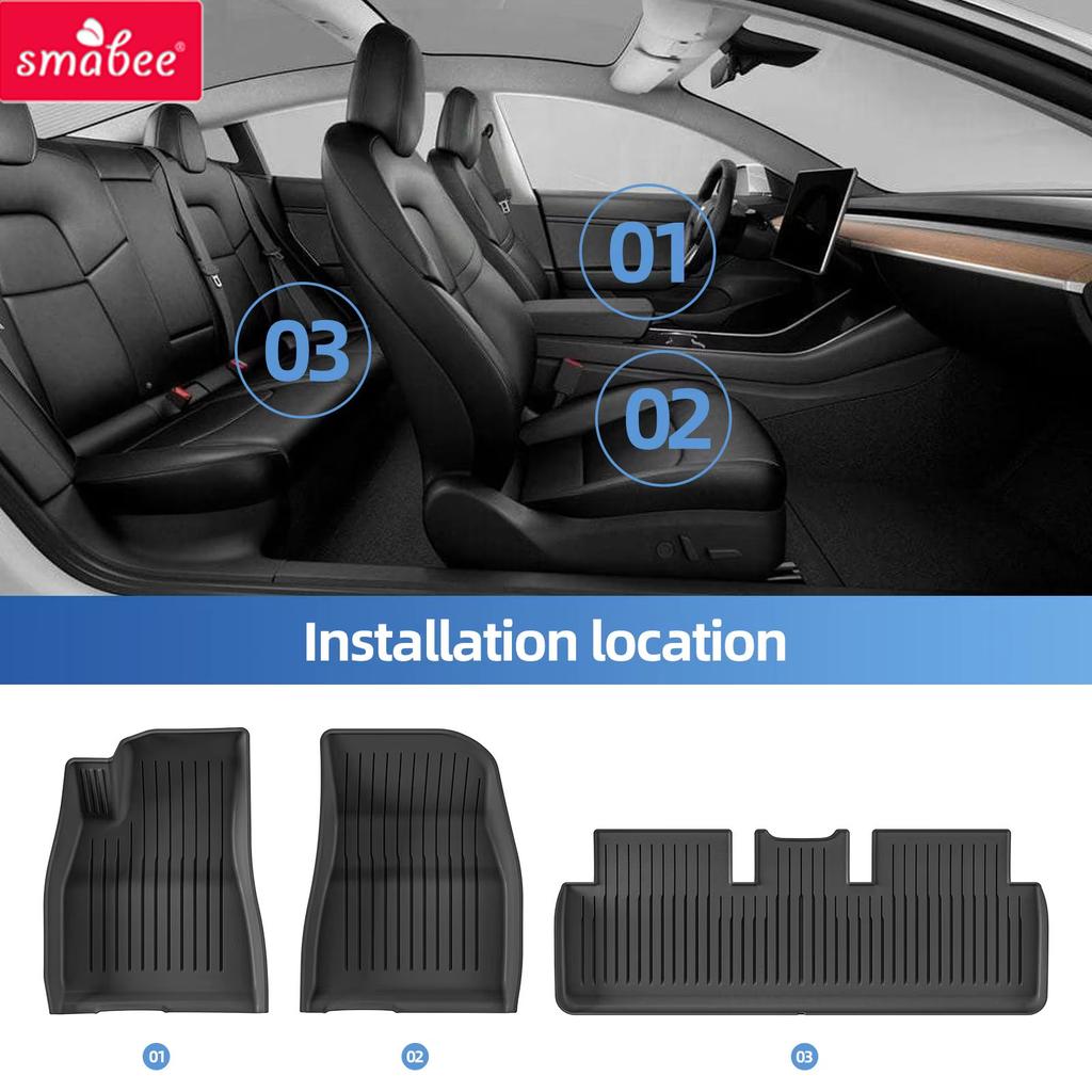 Smabee Left Drive for for Tesla Model 3 Highland 2024-2026 LHD TPE Car Floor Mat Trunk Liner Rear Trunk Pad Accessories Black