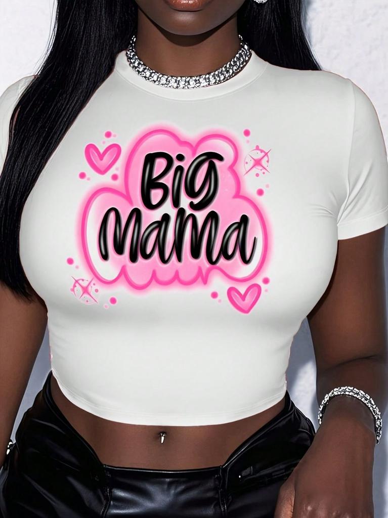 Spring and Summer Hot-selling New European and American Simple and Fashionable Multi-pattern Heat Transfer Trendy Girl Slim Short Sleeves