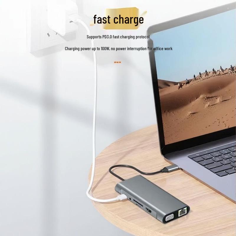 11-in-1 USB-C Docking Station: HDMI, Card Reader, VGA, Ethernet, Screen Mirroring for Laptops and Phones