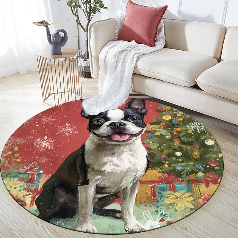 Cute Boston Terrier Pattern Round rug,Carpet Rug for Living Room Bedroom  Playroom ,Non-slip Floor Mat,Holiday Gifts and Birthday Gifts.
