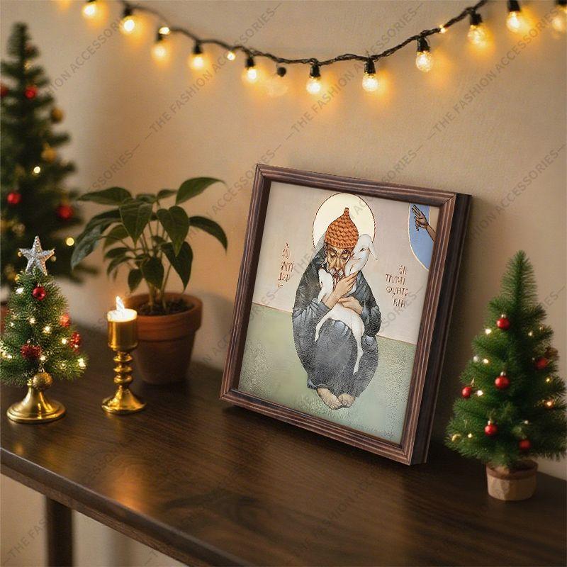 Decorative painting of Orthodox icons,Consecrated icon "St. Spyridon of Trimifunt",Photo frame painting,Christian Wall Art,20cm*20cm,Spiritual gift