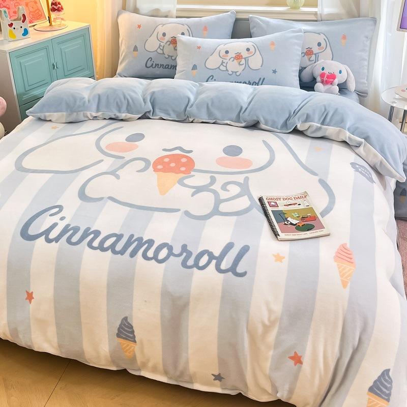 

Thickened Milk Fleece Four-Piece Set, Coral Fleece Bedding, Flannel Quilt Cover, Bed Sheet Three-Piece Set 3pcof sheets 150x200 quilt