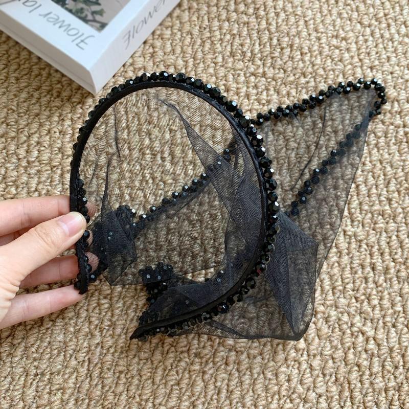 Black Crystal Mesh Headband With Triangle Veil Gothic Hair Accessory Halloween Costume Party